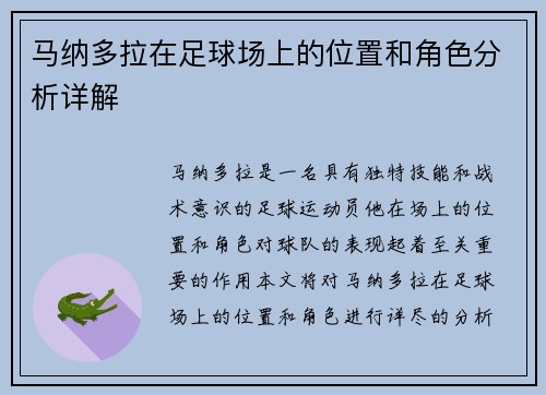 马纳多拉在足球场上的位置和角色分析详解